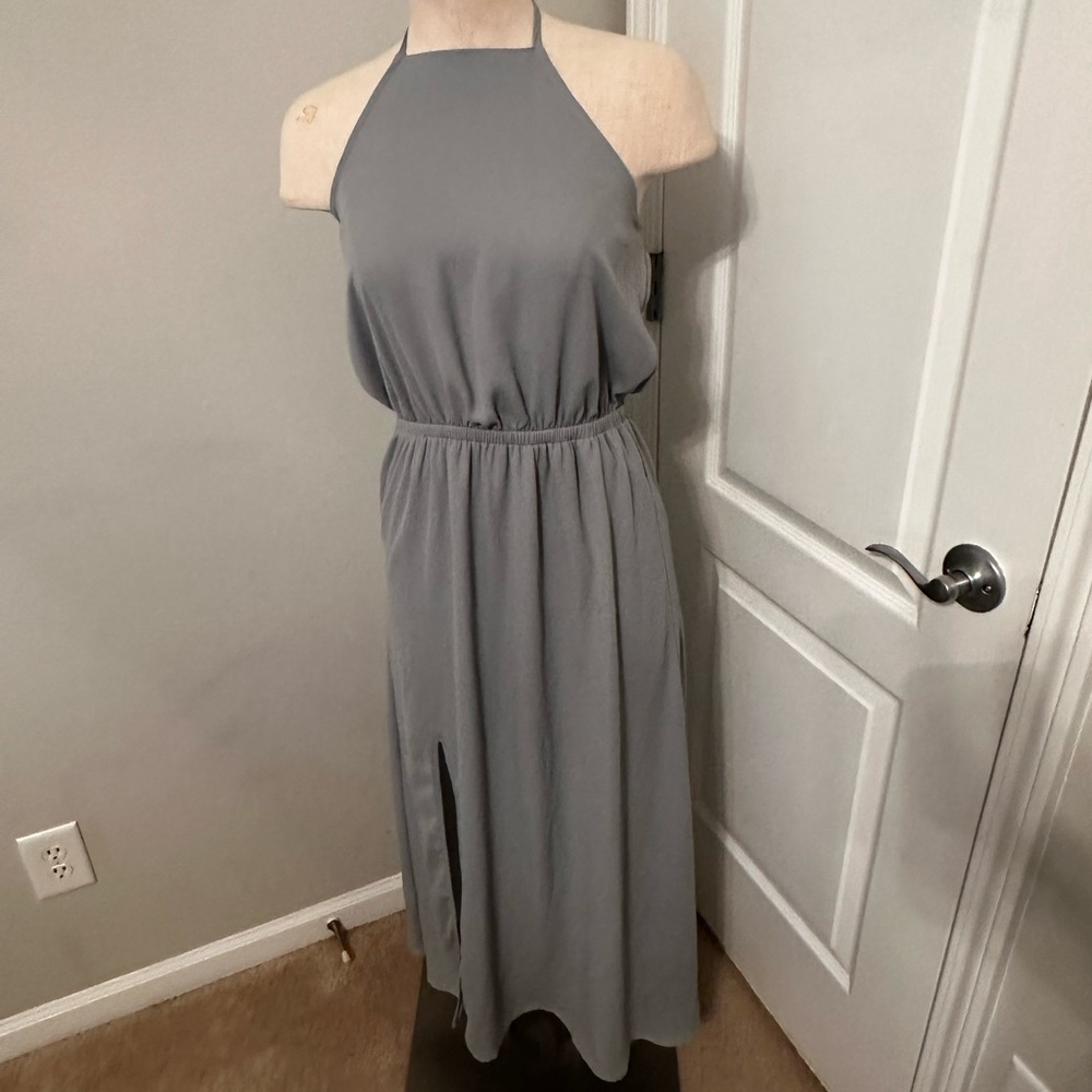 Elegant Gray Halter Maxi Dress